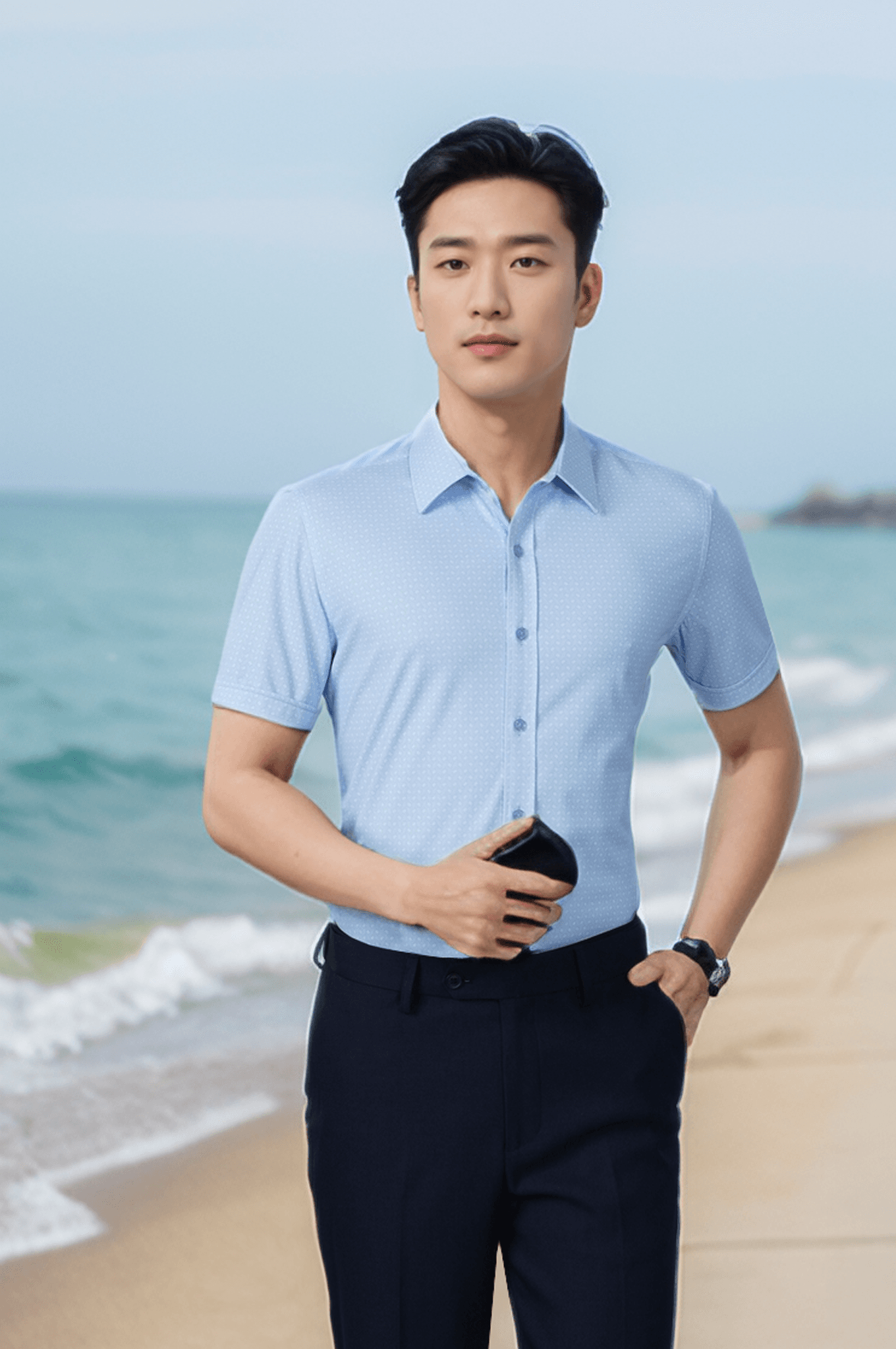 Áo sơ mi cộc tay nam Knit chống nhăn họa tiết, slimfit Tezo - 25SMCH023