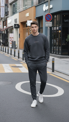 Bộ áo nỉ nam thể thao cổ tròn 25ANOT019 - Quần nỉ nam thể thao Tezo 25QNDT019