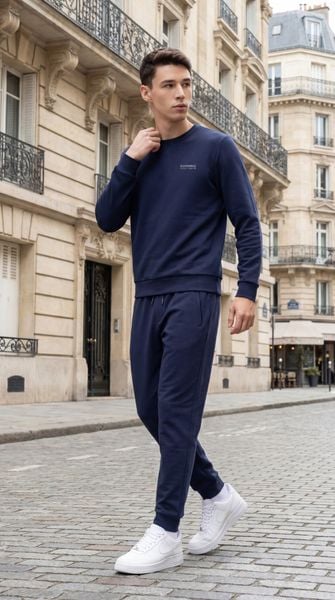 Bộ áo nỉ nam thể thao cổ tròn 25ANOT021 - Quần nỉ nam thể thao Tezo 25QNDT021