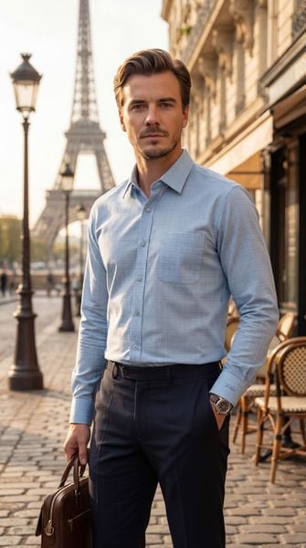 Sơ mi dài tay nam Knit chống nhăn có túi kẻ caro, regular Tezo - 25SMDH048