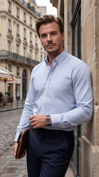 Sơ mi dài tay nam Knit chống nhăn có túi họa tiết, regular Tezo - 25SMDH046