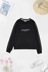 Áo bộ nỉ nữ cổ tròn in chữ Enioy Tezo - 22ANOT006