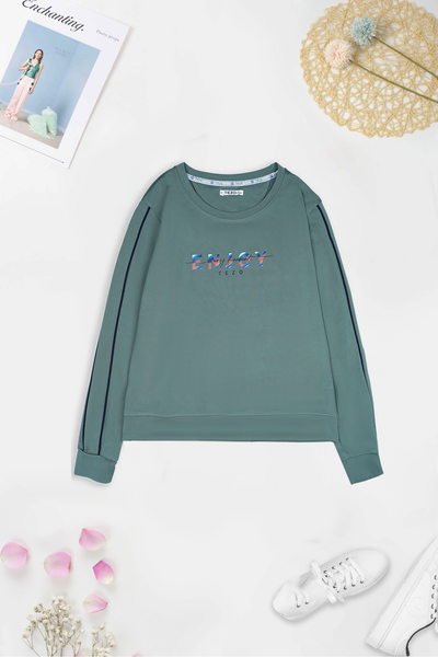 Áo bộ nỉ nữ cổ tròn in chữ Enioy Tezo - 22ANOT006