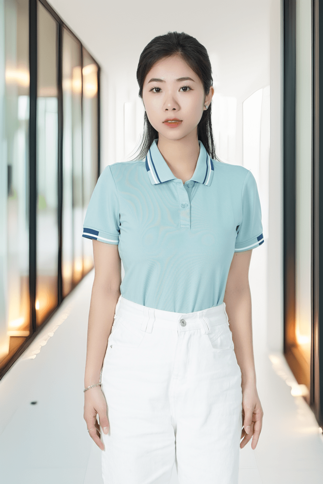 Áo polo nữ đồng phục thiết kế phối bo Tezo - 23APCD042