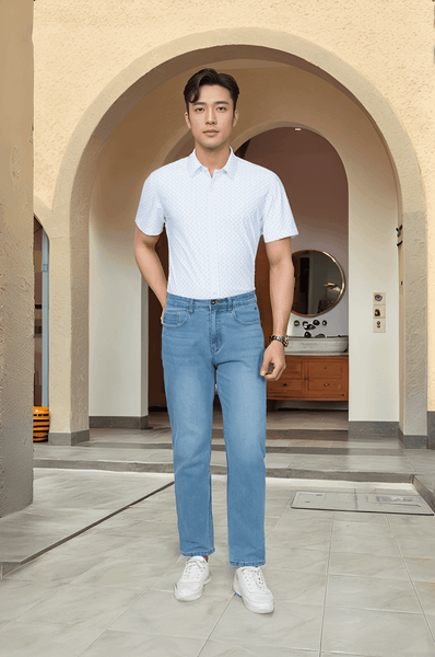 Áo sơ mi cộc tay nam Knit chống nhăn họa tiết, slimfit Tezo - 25SMCH018