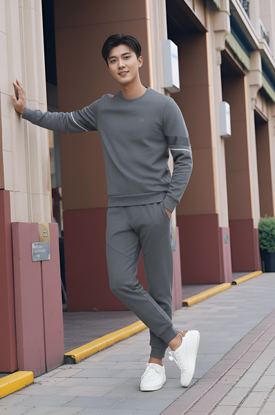 Bộ áo nỉ nam thể thao cổ tròn 25ANOT020 - Quần nỉ nam thể thao Tezo 25QNDT020GHS