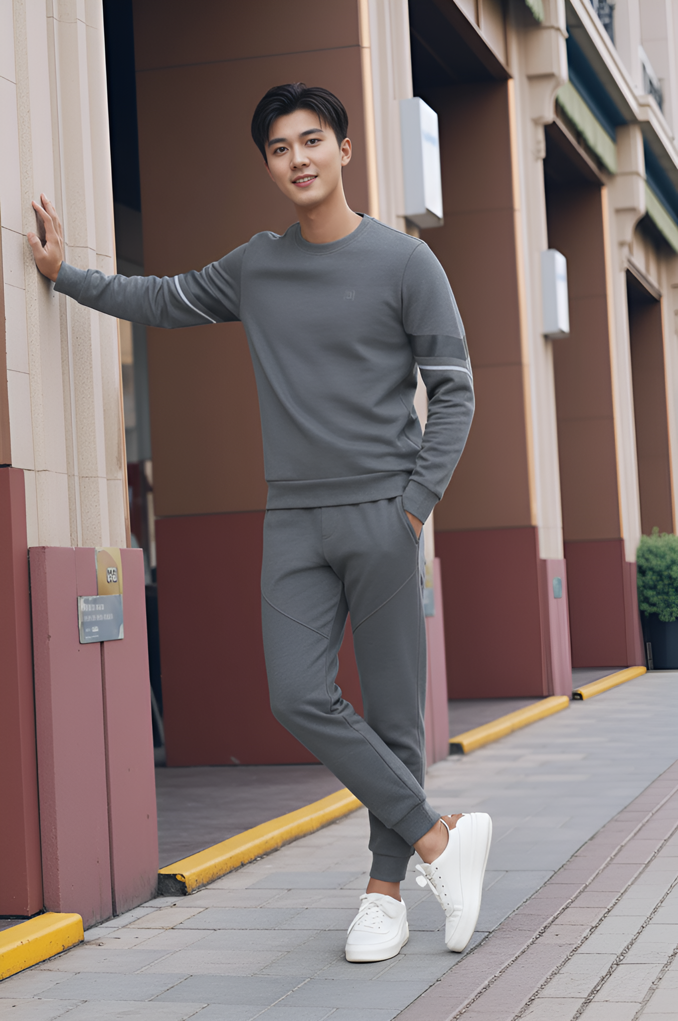 Bộ áo nỉ nam thể thao cổ tròn 25ANOT020 - Quần nỉ nam thể thao Tezo 25QNDT020GHS