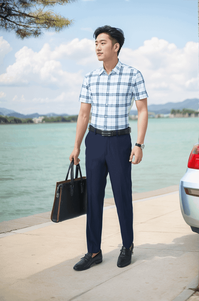 Áo sơ mi nam cộc tay kẻ caro form slimfit Tezo - 25SMCC032