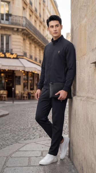 Bộ áo nỉ nam thể thao kéo khóa 25ANKT014 - Quần bộ nỉ nam thể thao kéo khóa 25QNKT014