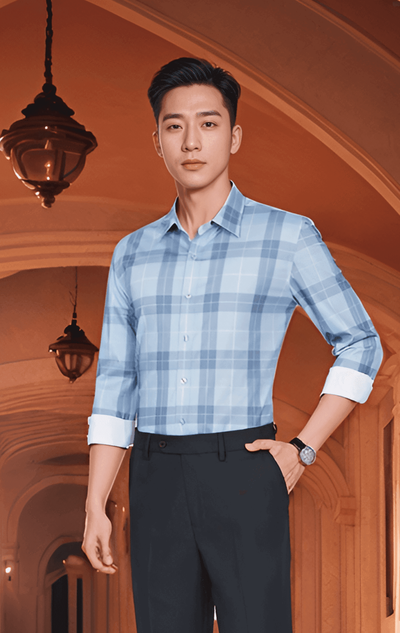 Áo sơ mi nam dài tay form body kẻ caro Tezo - 24SMDC030
