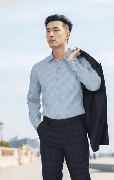 Áo sơ mi nam dài tay sợi tre form body kẻ caro Tezo - 24SMDC029