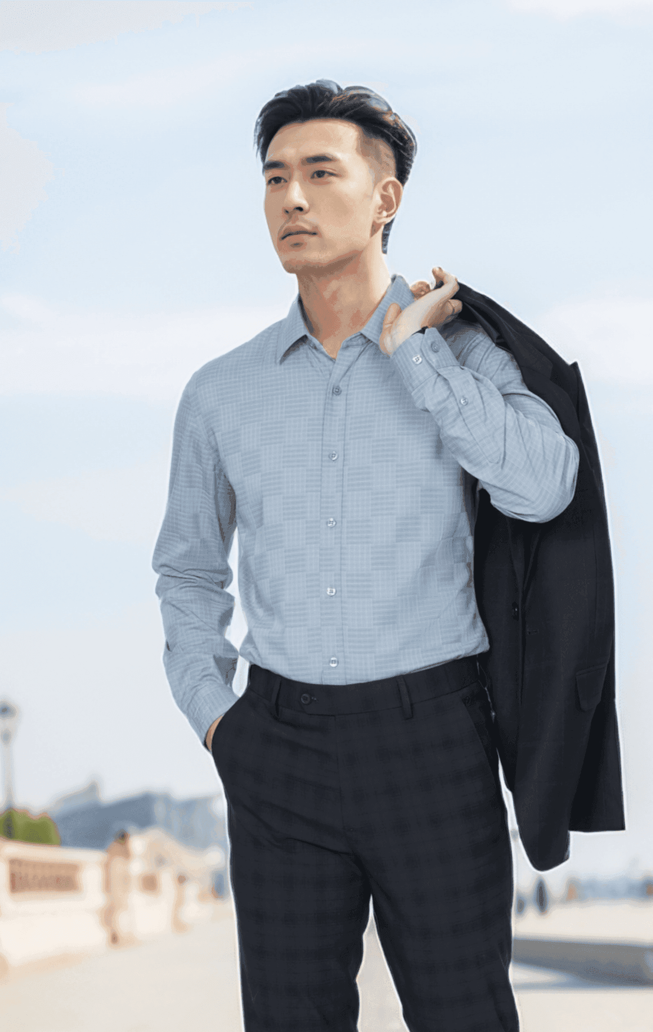 Áo sơ mi nam dài tay sợi tre form body kẻ caro Tezo - 24SMDC029