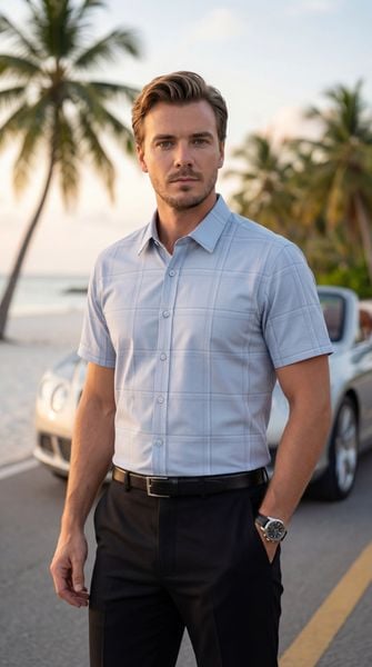 Áo sơ mi nam cộc tay kẻ caro, Slimfit Tezo - 26SMCC068