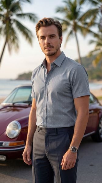 Áo sơ mi nam cộc tay họa tiết, Slimfit Tezo - 26SMCH066