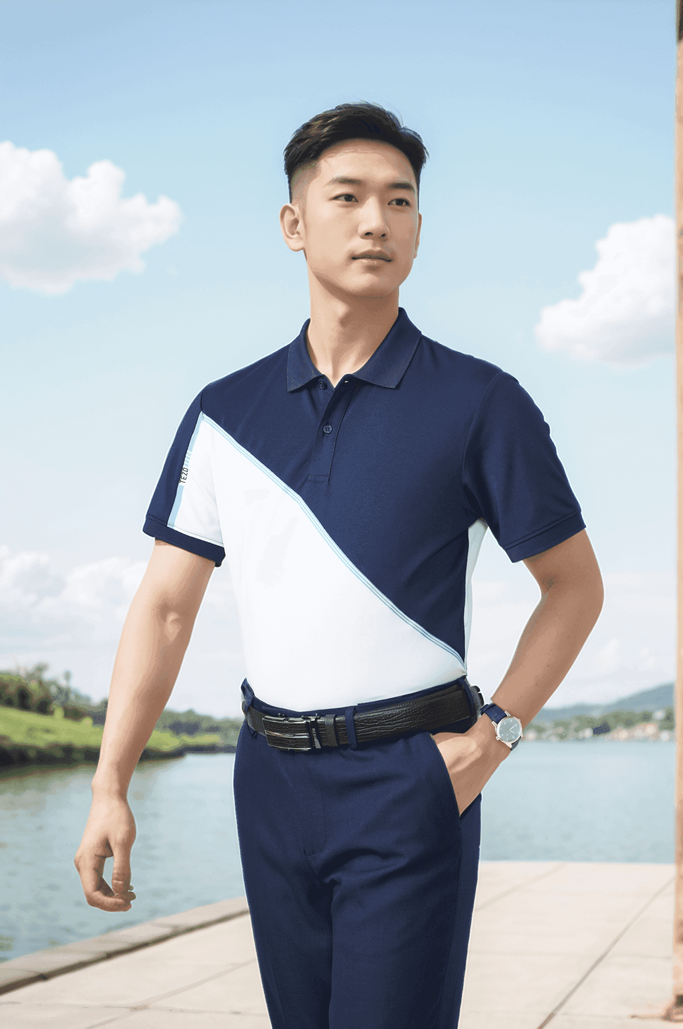 Áo polo nam thiết kế phối màu in Tezo - 25APCH069
