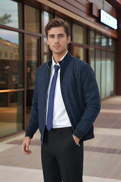 Áo gió nam cổ 5 phân lót lông kẻ caro Tezo - 25AG5C022