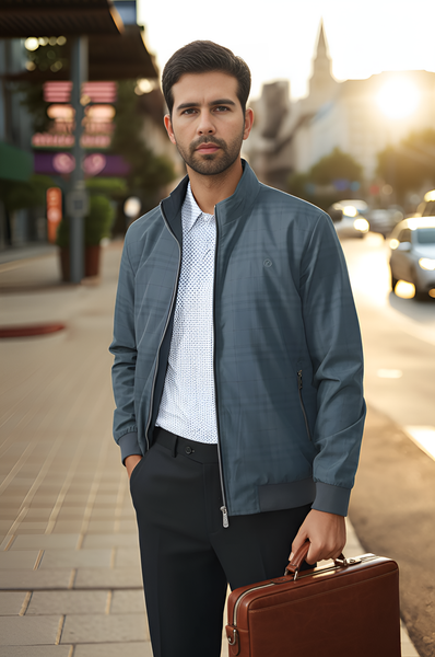 Áo gió nam cổ 5 phân lót lông kẻ caro Tezo - 25AG5C022