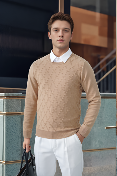 Áo len nam cổ tròn họa tiết Tezo - 25ALOT007