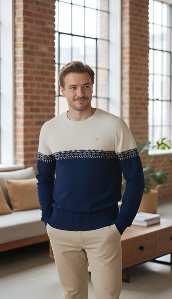 Áo len nam cổ tròn phối ngực Tezo - 25ALOT010