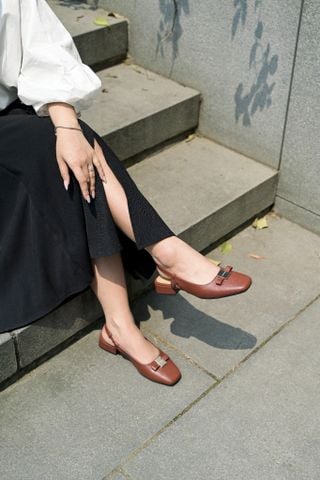 Slingback da microfiber siêu mềm 3cm mũi vuông khuy nơ 758-3