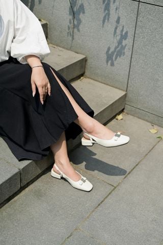 Slingback da microfiber siêu mềm 3cm mũi vuông khuy nơ 758-3