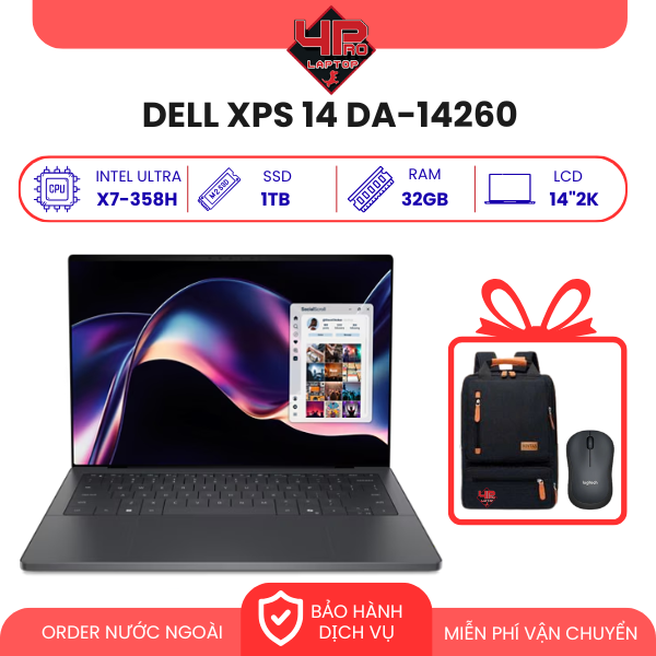 Order Dell XPS 14 DA14260 Ultra X7 358H RAM 32GB SSD 1TB 14 Inch Non-Touch 2K