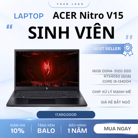 Acer Nitro V  ANV15   i5-13420H 16GB RAM 512GB SSD  RTX 4050 6GB  15,6 Inch FHD 144Hz