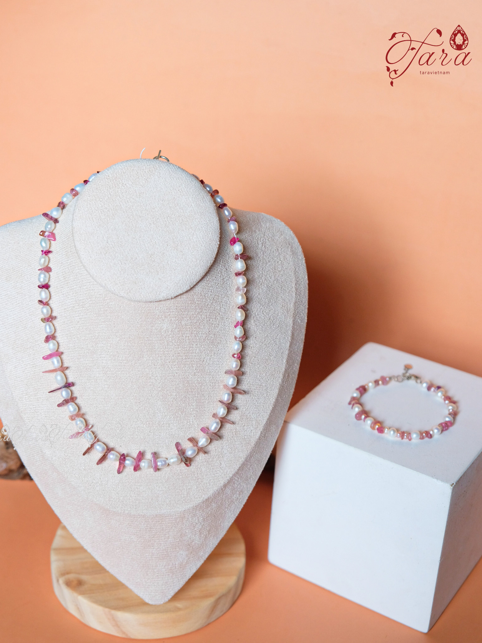  Bộ Ngọc Trai và Tourmaline Hồng 