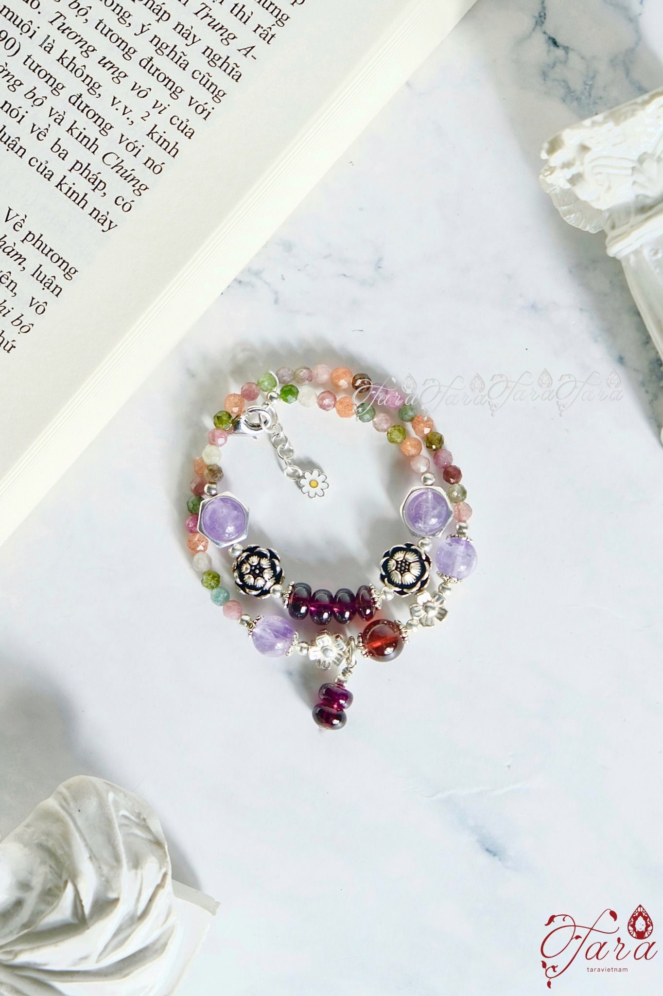  Vòng Garnet, Sunstone, Tourmaline và Thạch Anh Tím 