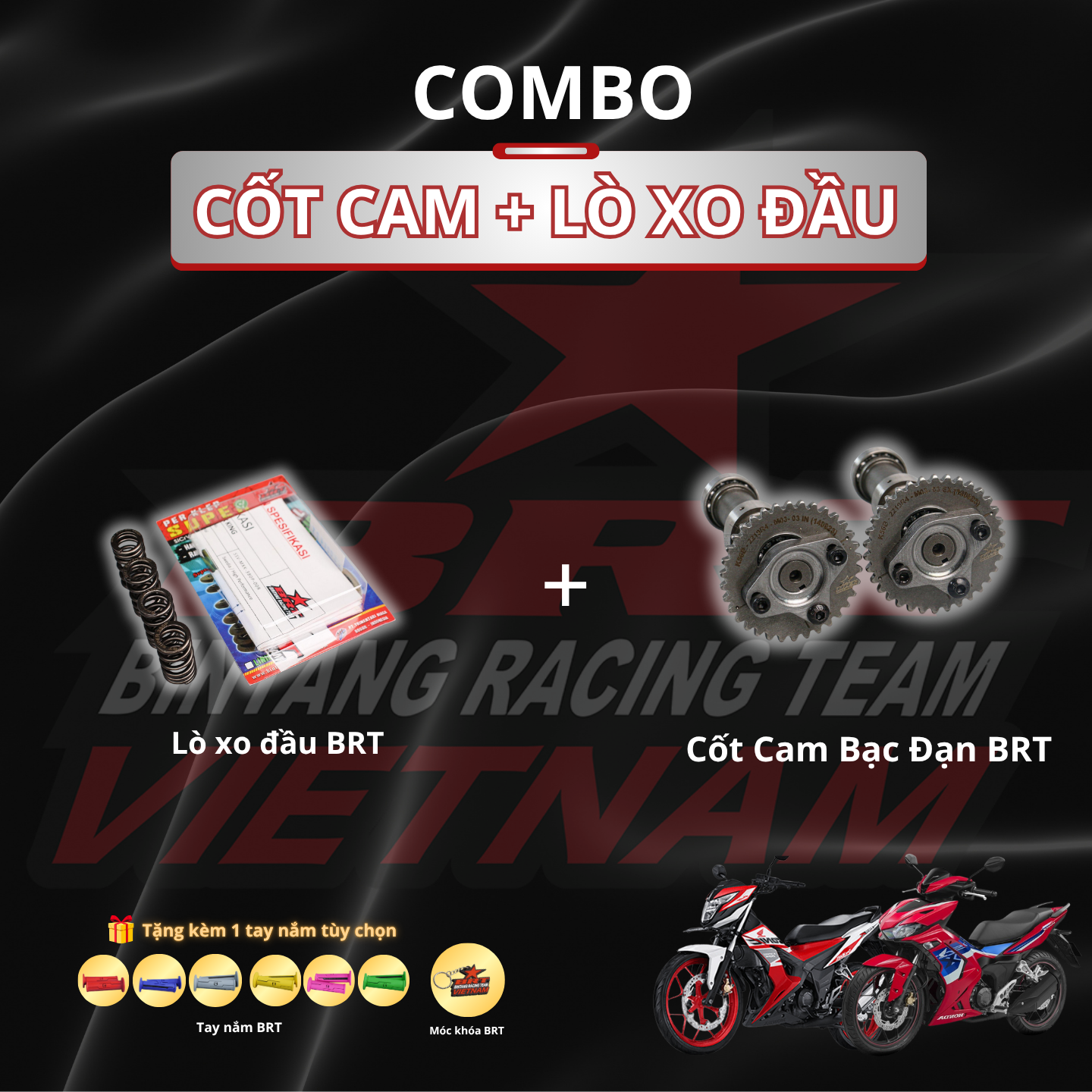  Combo Cốt Cam Winner / Sonic / CBR150 / CB150 + Lò xo đầu BRT - Tặng áo thun BRT VIET NAM 