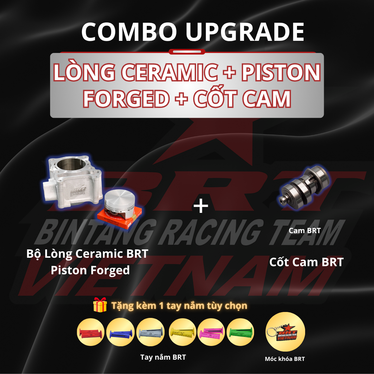  Combo Bộ Lòng Trái BRT Ceramic + Cốt Cam Exciter BRT Dành Cho Vario/ Airblade/ PCX 