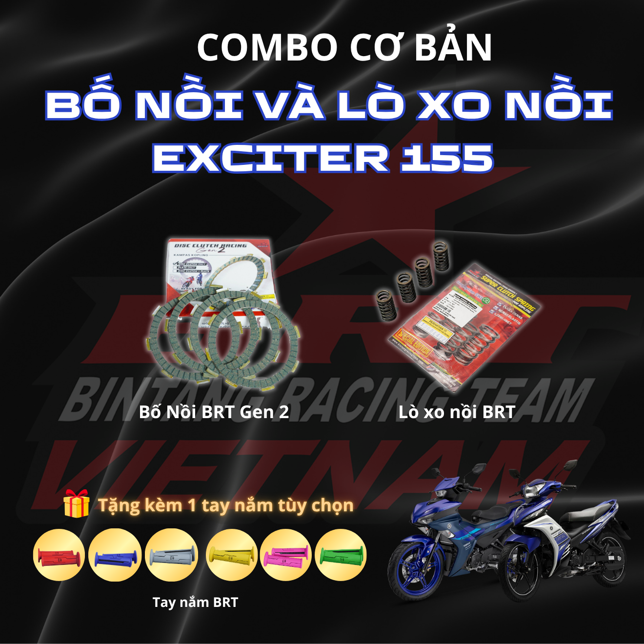  COMBO Bố Nồi BRT GEN 2 + Lò Xo Nồi BRT Dành Cho Exciter155 VVA, MT15 VVA, R15 VVA - Kèm Phần Quà Siêu Hấp Dẫn 
