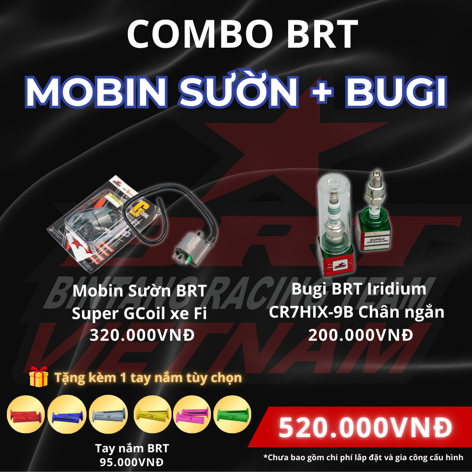  COMBO Đánh Lửa Bugi Chân Ngắn BRT + Mobin Fi - Kèm Phần Quà Hấp Dẫn 