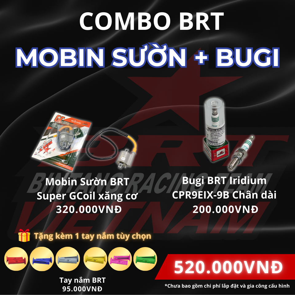  COMBO Đánh Lửa Bugi Chân Dài BRT + Mobin Xăng Cơ - Kèm Phần Quà Hấp Dẫn 