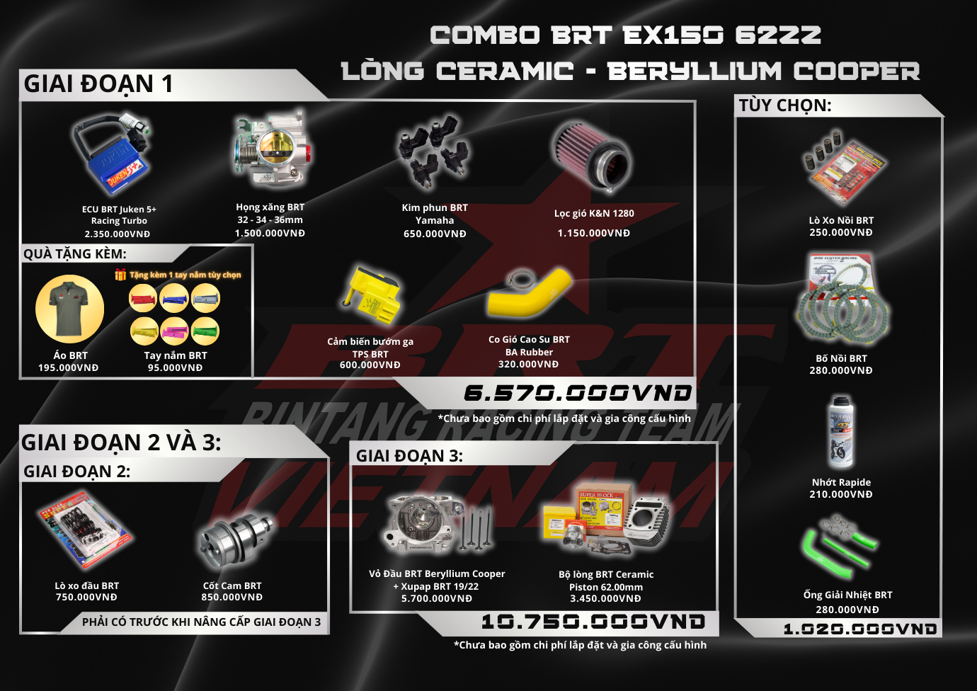  COMBO Exciter150 62zz Lòng Ceramic - Vỏ đầu BRT BERYLLIUM COOPER 