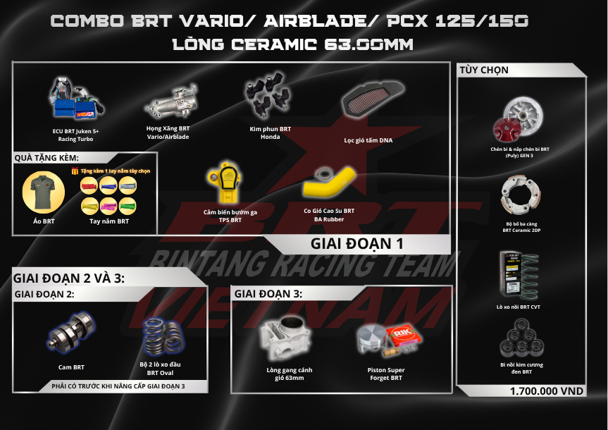  COMBO BRT 170cc  Dành Cho Vario 125-150/ AirBlade 125/ Click 125-150/ PCX/ SH 