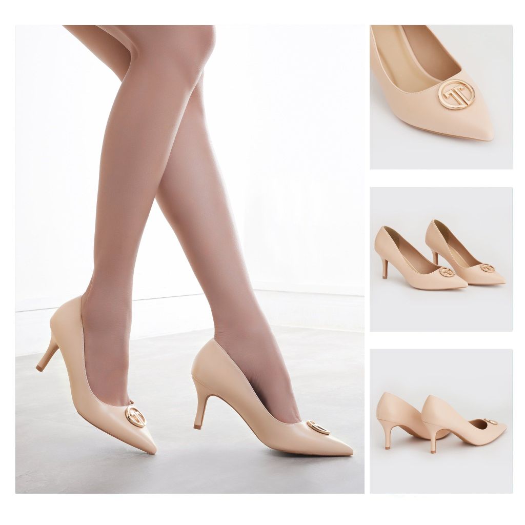  Giày Cao Gót Nữ THÁI TUẤN Bít Mũi Nhọn Màu Kem 