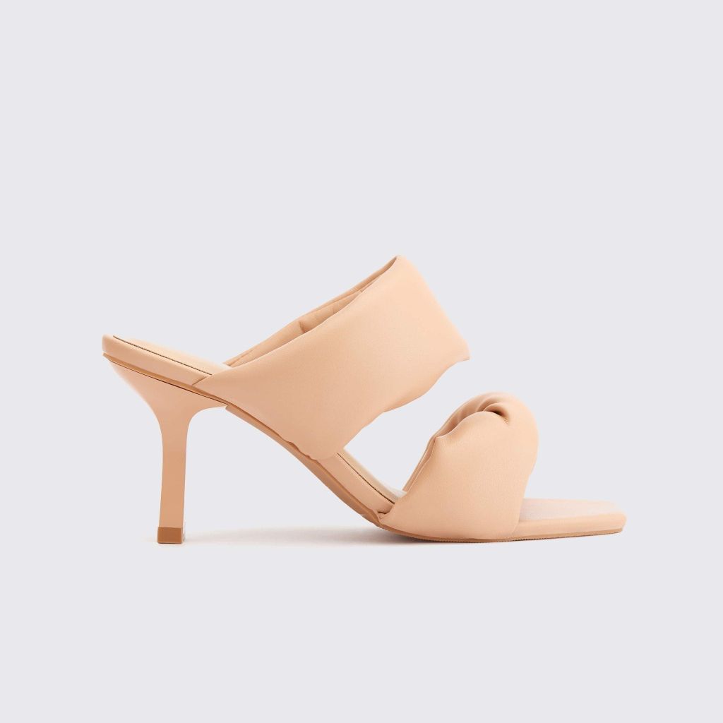  Guốc Mules Nữ THÁI TUẤN Quai Ngang Da Phồng Màu Kem 
