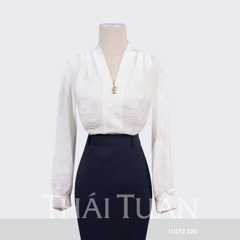  Áo Kiểu Nữ THÁI TUẤN Công Sở Cổ Tim Tay Dài 