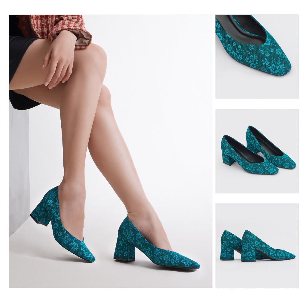  Giày Cao Gót Nữ THÁI TUẤN Bít Mũi Bầu Màu Xanh Đen 