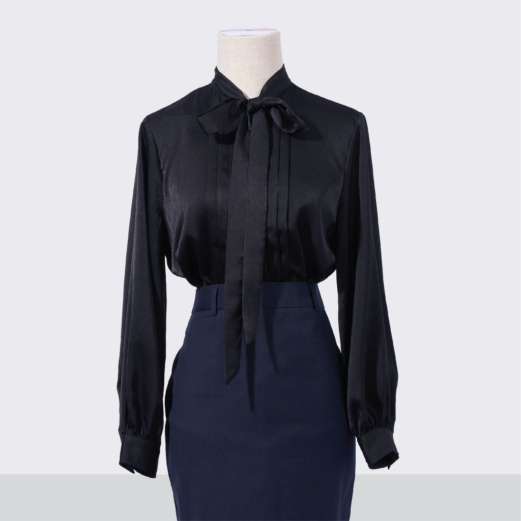  1U473040 Áo Sơ Mi Nữ THÁI TUẤN Thắt Nơ  Màu Đen 