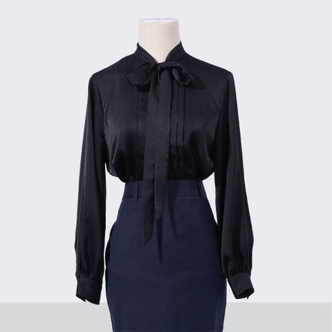  1U473040 Áo Sơ Mi Nữ THÁI TUẤN Thắt Nơ  Màu Đen 