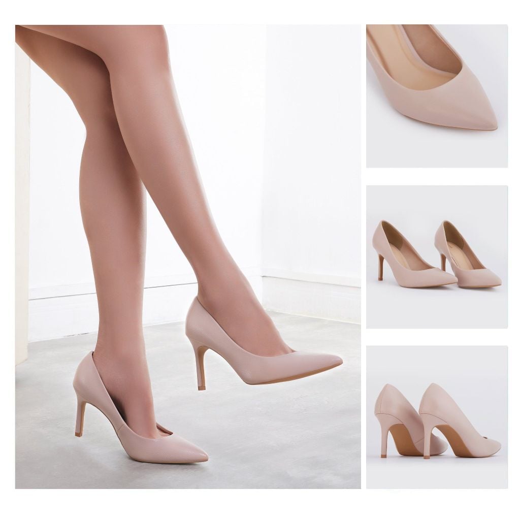  Giày Cao Gót Nữ THÁI TUẤN Bít Mũi Nhọn Màu Kem 