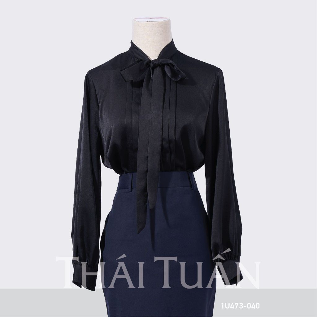  1U473040 Áo Sơ Mi Nữ THÁI TUẤN Thắt Nơ  Màu Đen 