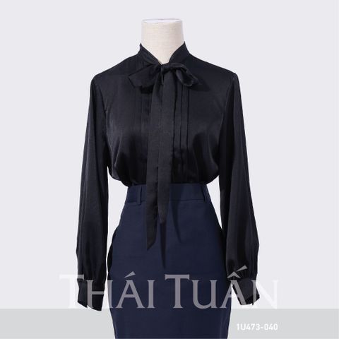  1U473040 Áo Sơ Mi Nữ THÁI TUẤN Thắt Nơ  Màu Đen 