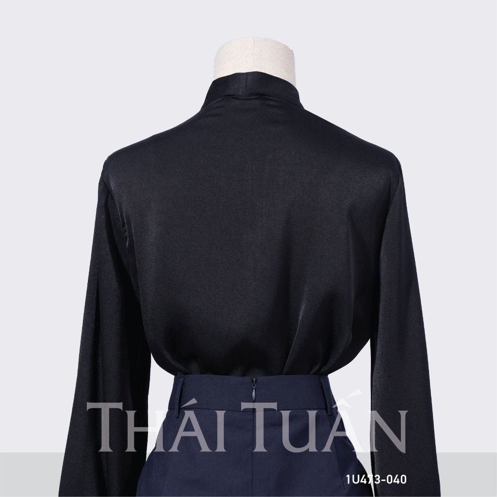  1U473040 Áo Sơ Mi Nữ THÁI TUẤN Thắt Nơ  Màu Đen 