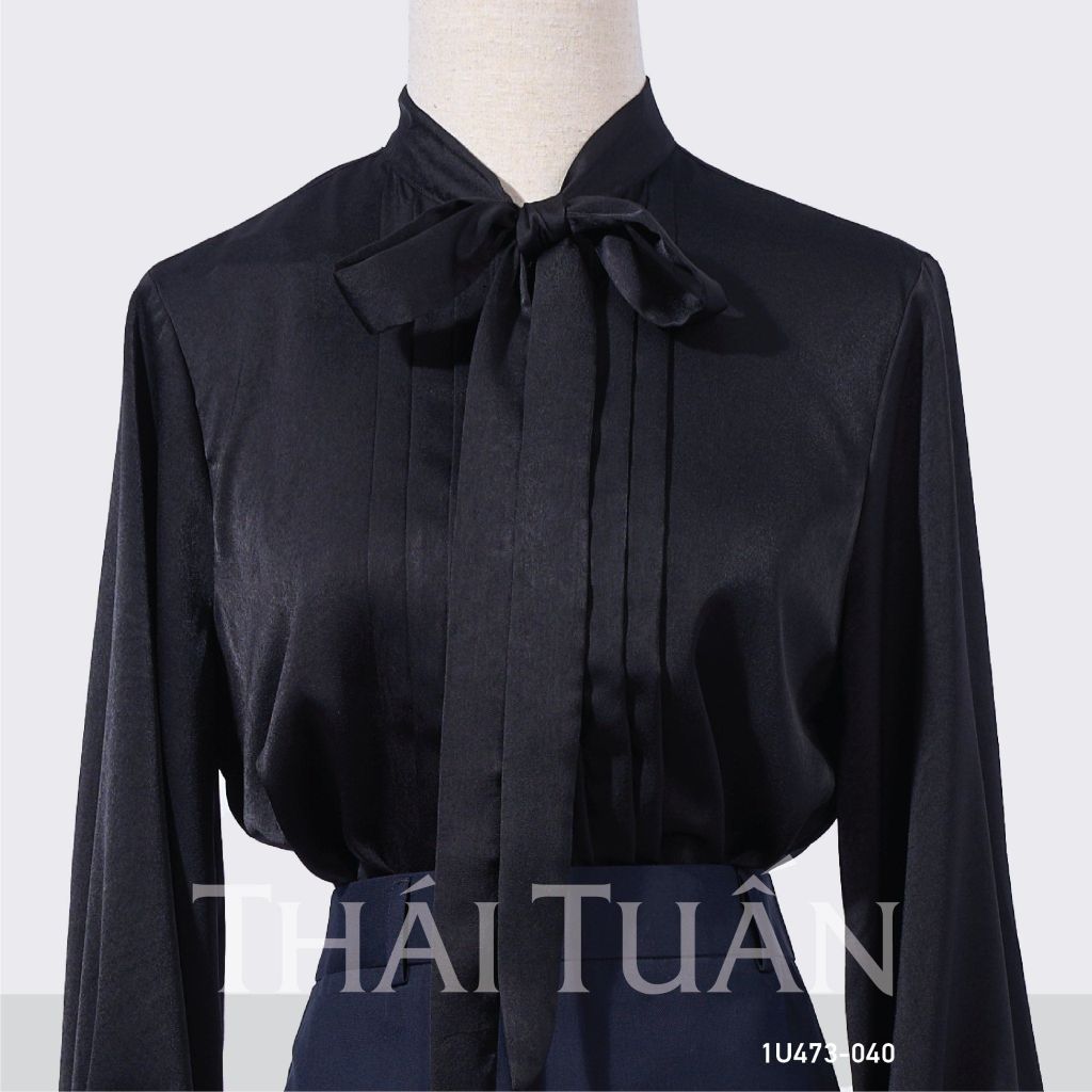  1U473040 Áo Sơ Mi Nữ THÁI TUẤN Thắt Nơ  Màu Đen 