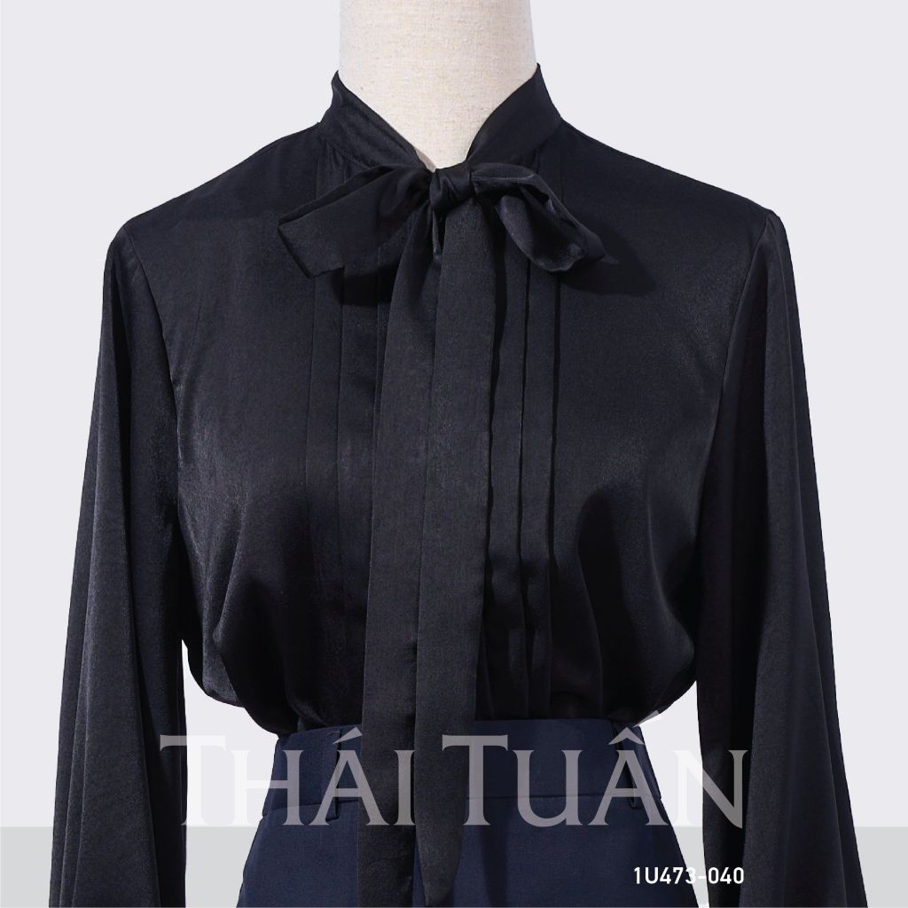  1U473040 Áo Sơ Mi Nữ THÁI TUẤN Thắt Nơ  Màu Đen 