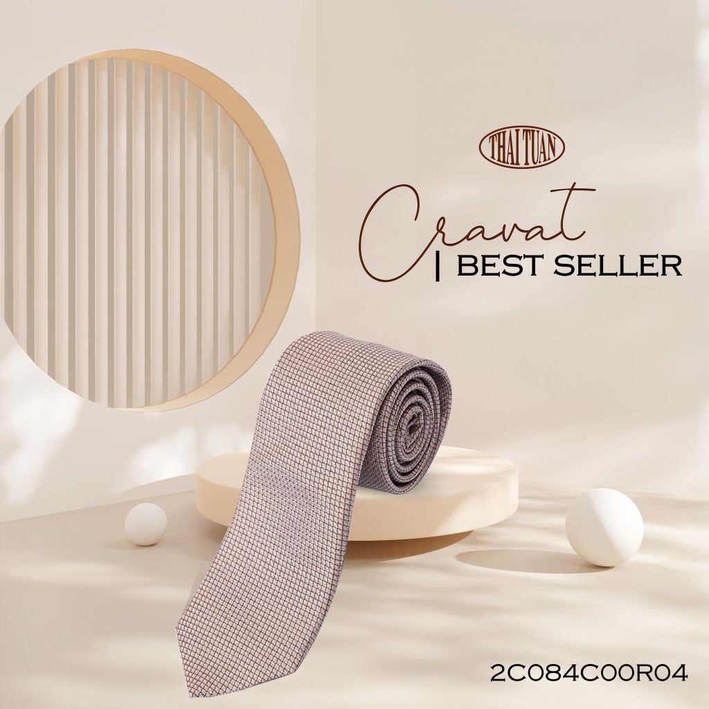  Cravat THÁI TUẤN Họa Tiết Kẻ Ô Nhỏ Màu Kem 