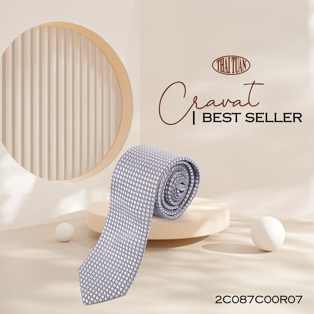  Cravat THÁI TUẤN Họa Tiết Kẻ Ô Màu Xám Nhạt 